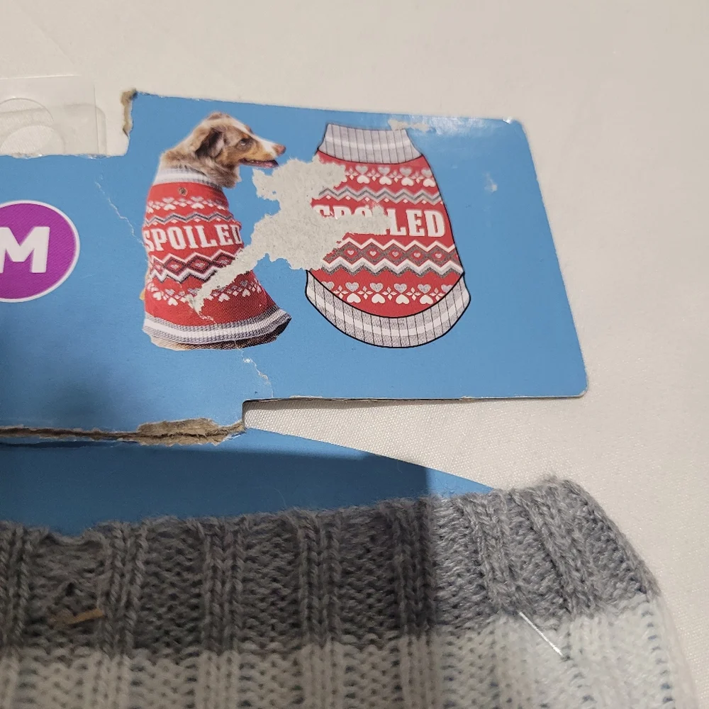 Spoiled Pooch Dog Sweater Animal Graphic Print Hearts Stripe Size Medium Cozy